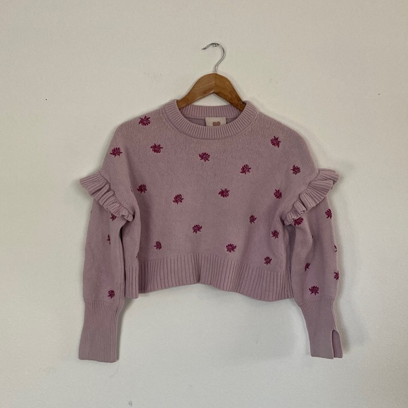 Cinq à Sept Lilac Floral Ruffle Sweater - Picture 1 of 6